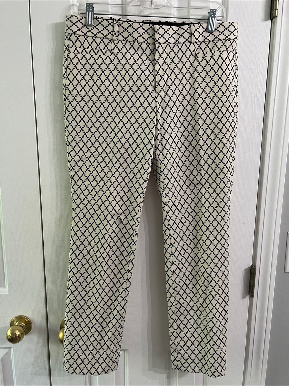 Banana Republic Cream Pants with Black Lattice Print